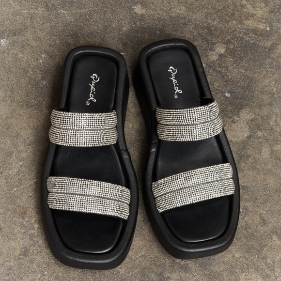 Rhinestone Platform Wedge Sandals - Picture 1 of 3